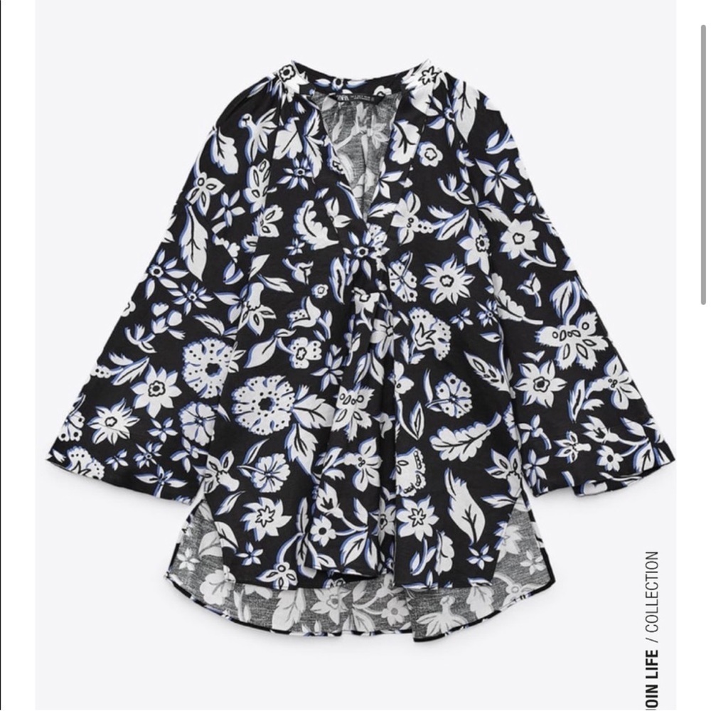 “Zara Monochrome Floral Shirt - Black & White